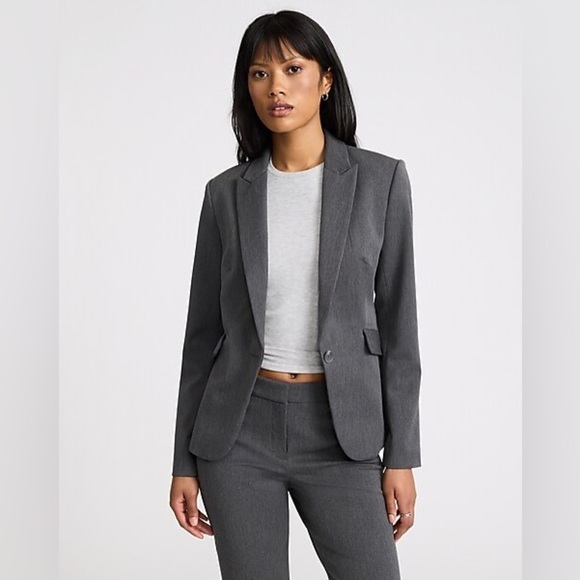 Express Heather Grey‎ Classic One Button Blazer Size 6 - Picture 5 of 15